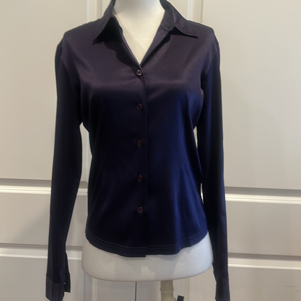 BEBE Purple Silk Blouse Vintage 90s - Picture 6 of 6